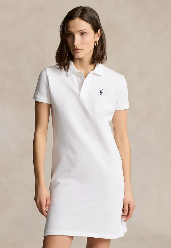 Платье-Поло из хлопковой сетки, повседневное платье Polo Ralph Lauren, White