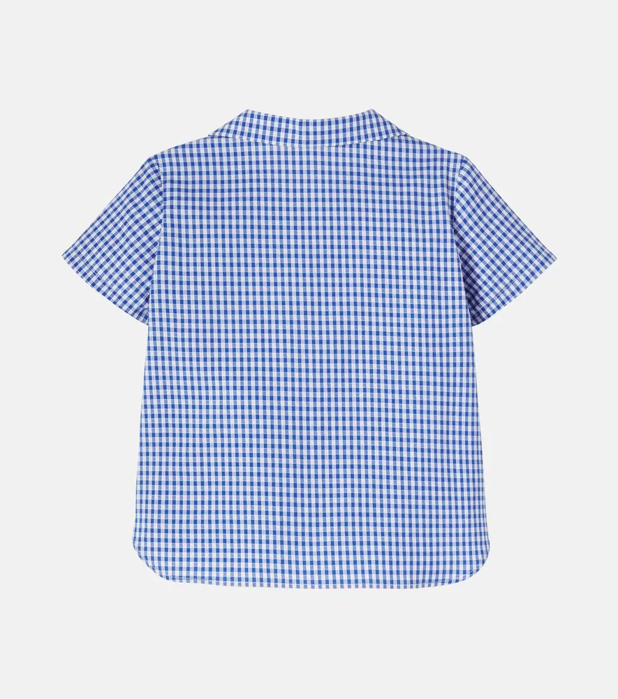 Детская клетчатая хлопковая рубашка Gucci Kids, синий — фото 2