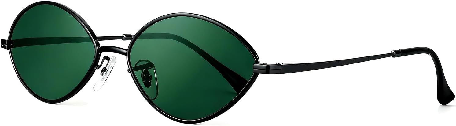 

Винтажные овальные металлические солнцезащитные очки JIM HALO - стильные очки в форме «кошачьего глаза» с защитой UV400 для повседневного и уличного использования, Black Frame Green Lens