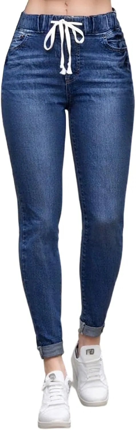 Джинсы прямого кроя на резинке, R002- Dark Blue