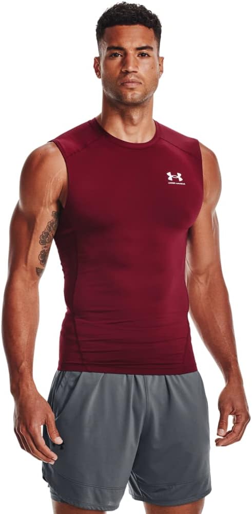 

Under Armour мужская футболка без рукавов HeatGear Compression, Cardinal (625)/White, Белый, Under Armour мужская футболка без рукавов HeatGear Compression, Cardinal (625)/White