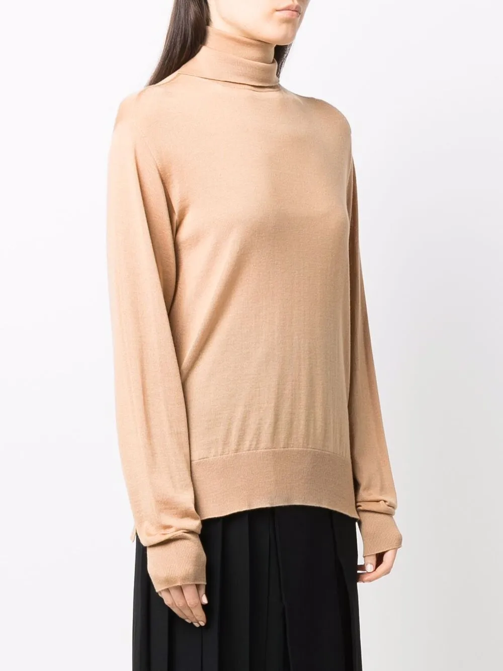 Джемпер тонкой вязки с высоким воротником JIL SANDER, нейтральный — фото 3