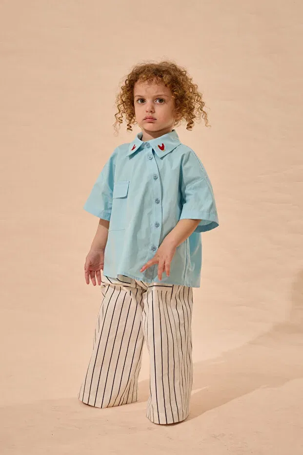Детская рубашка для мальчиков с геометрическим принтом Rooster Embroidered Asymmetrical Placketed Shirt Fahhar Kids, Blue
