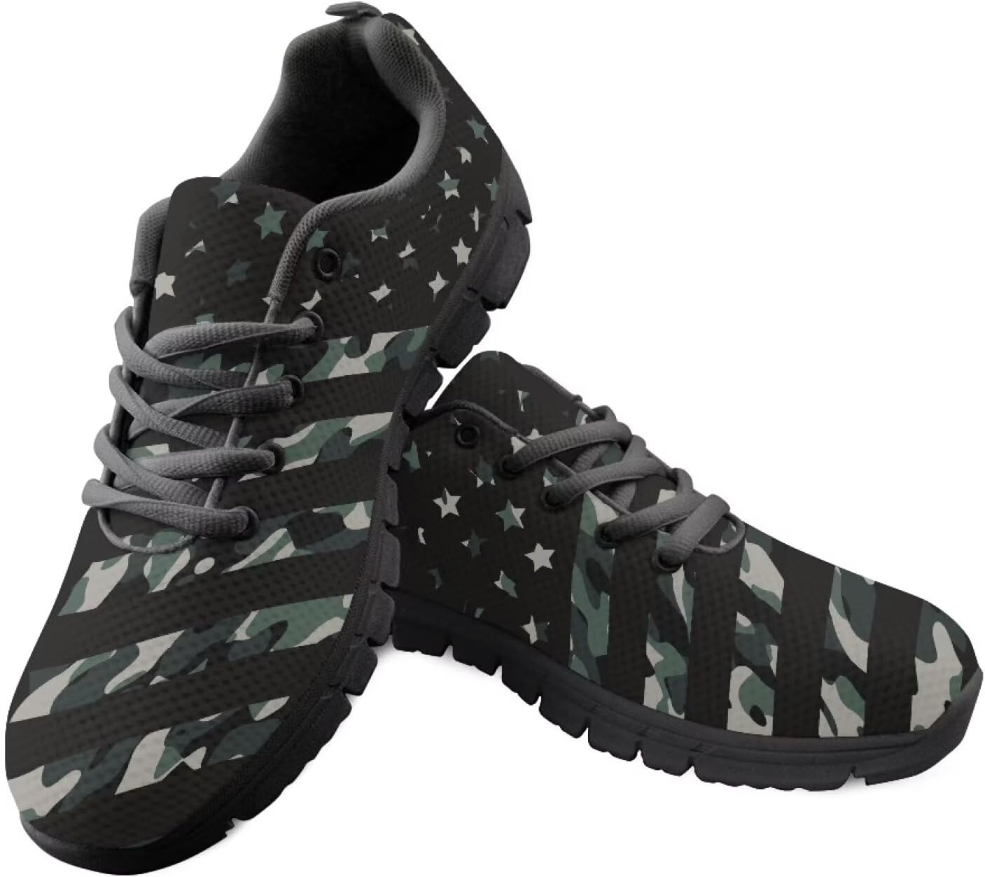 

HUGS IDEA Кроссовки для бега с британским флагом для мужчин Легкие прогулочные обувь, American Flag Camo Hunting