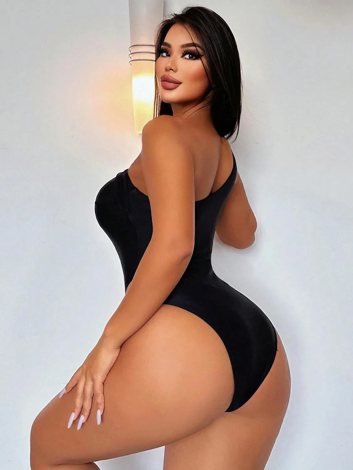 Женский асимметричный купальник монокини с вырезами Generic, Black — фото 2