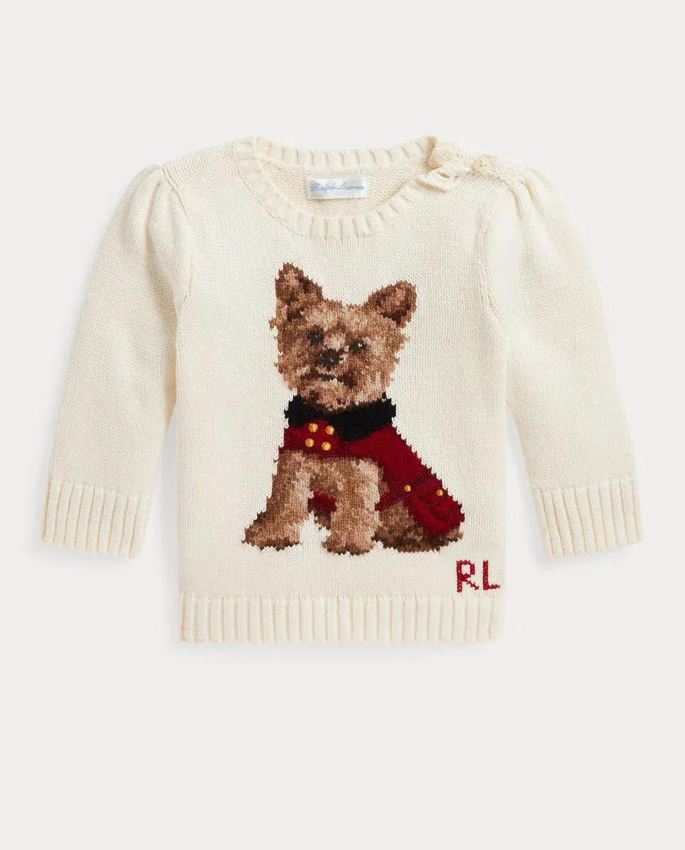 Детский джемпер из хлопка, Perro, Polo Ralph Lauren, кремовый