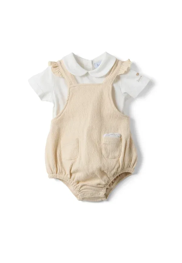 Комплект из футболки и брюк хлопковые Set t-shirt and dungarees Ovs, White, Beige, белый/бежевый