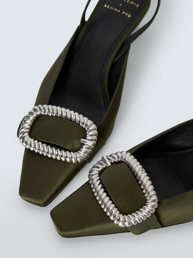 Сатиновые туфли-лодочки с ремешком на пятке John Lewis x REJINA PYO, Olive — фото 4