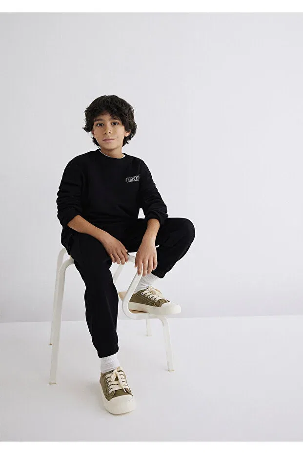 Детские свитшот для мальчиков с принтом Logo printed black sweatshirt 6s10034-900 Mavi, Black-900