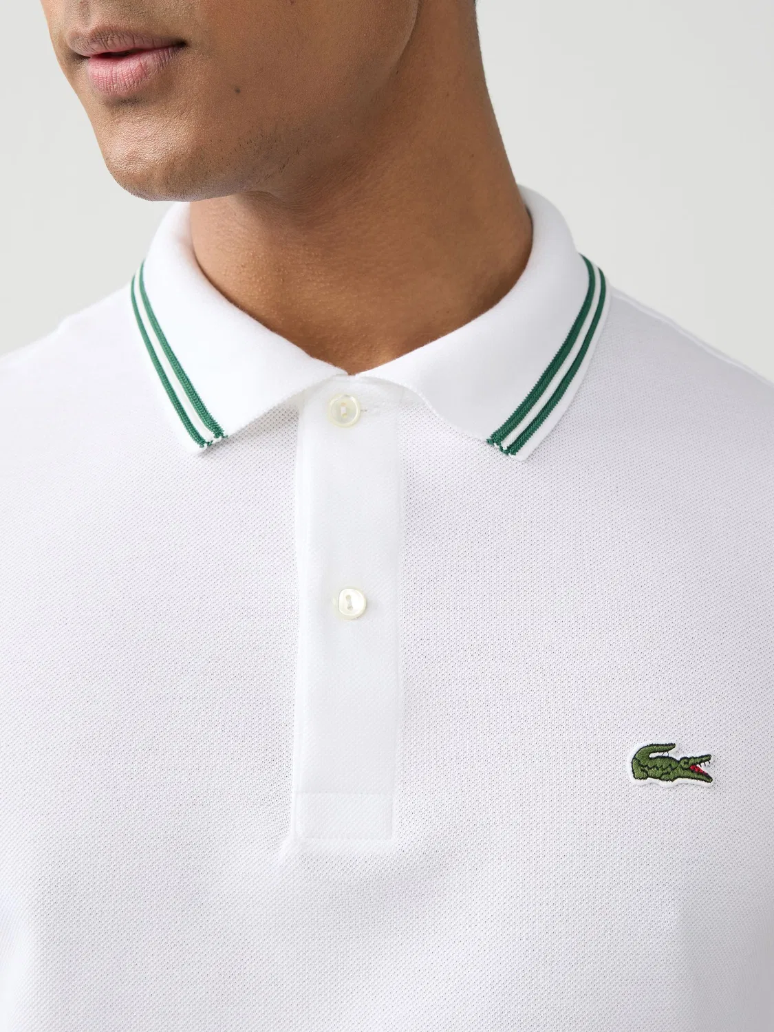 Lacoste Рубашка-поло из пике с короткими рукавами и воротником в белую полоску, White — фото 4