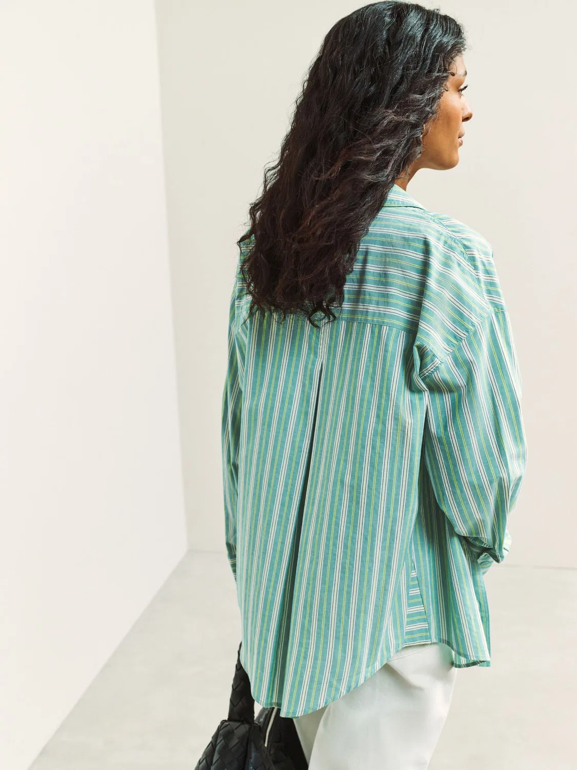 Рубашка оверсайз, полосатая, Oversized Boyfriend Shirt Next, зелено-желто-белая полоска — фото 3