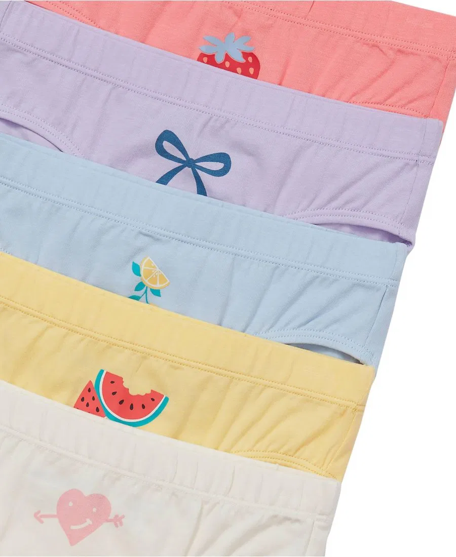 Комплект трусов-слипов для девочек 5 шт., хлопковый, с принтом, Girls Hipster Underwear Panties 5 Pack Lands' End, Powder Blue/Fruit Multi — фото 2