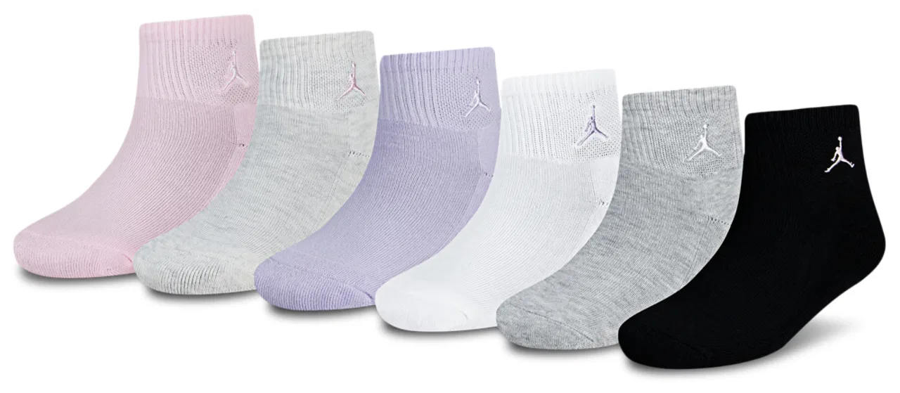 Носки для девочек Everyday Essentials 6 Pack Quarter Socks Jordan, цвет White/Purple/Pink Foam