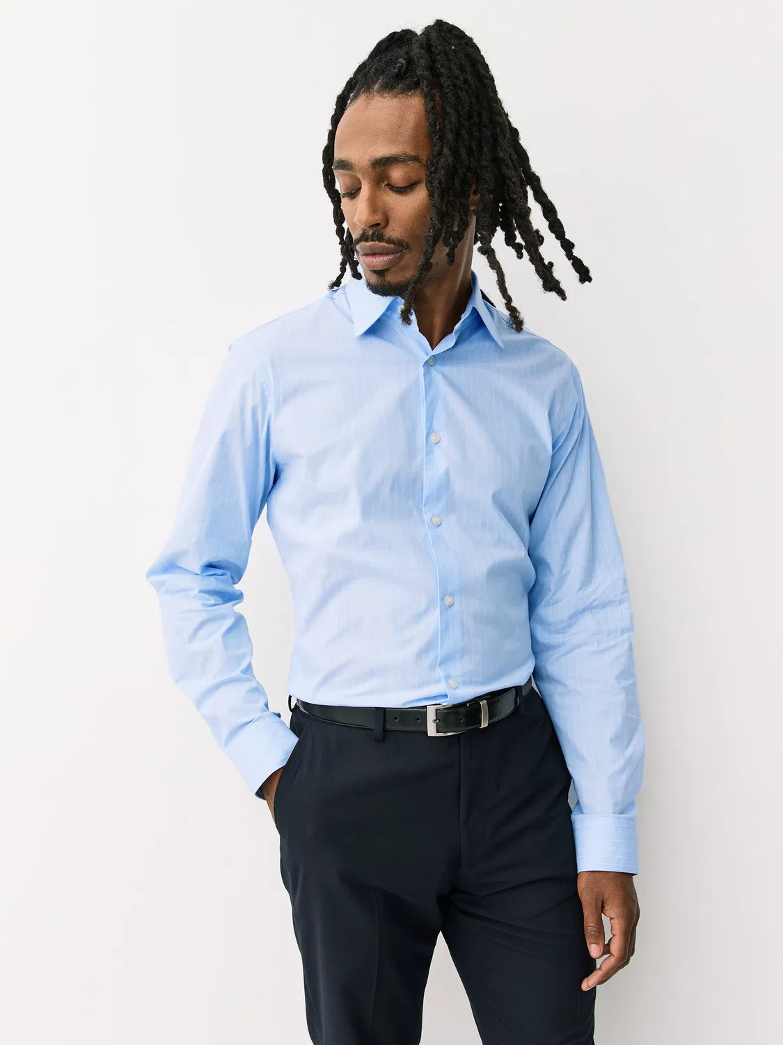 Рубашка формальная с полосками, Slim Fit Next, светло-голубая в полоску