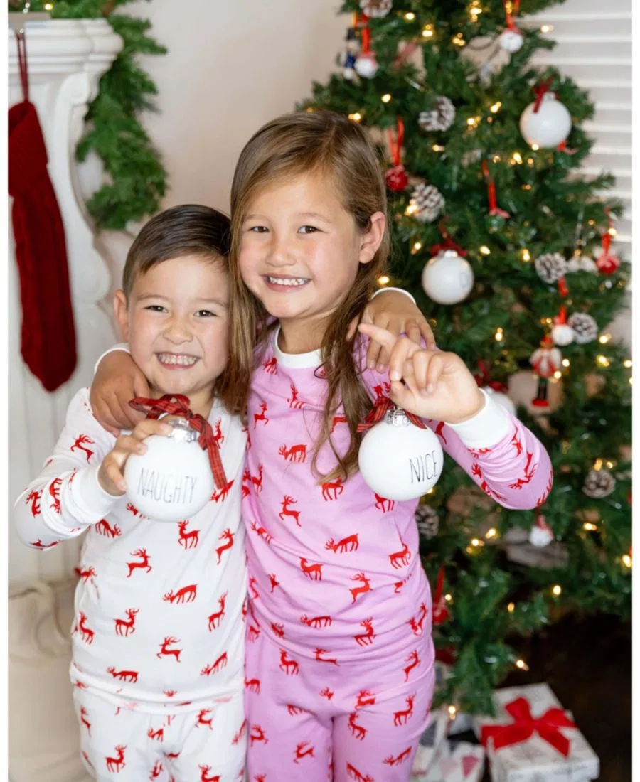 Комплект пижамы из органического хлопка с длинным рукавом, модель Kids Cotton Jersey Two Piece Long Sleeve Pajama Set Sant and Abel, Reindeer Pink — фото 3
