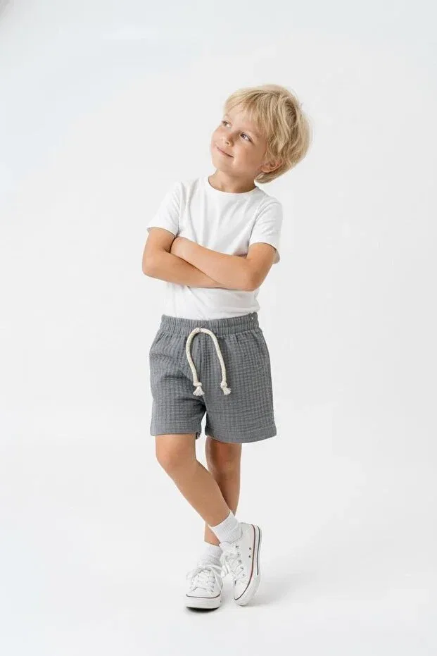 Детские шорты для девочек джинсовые гофре Miababy, Stone