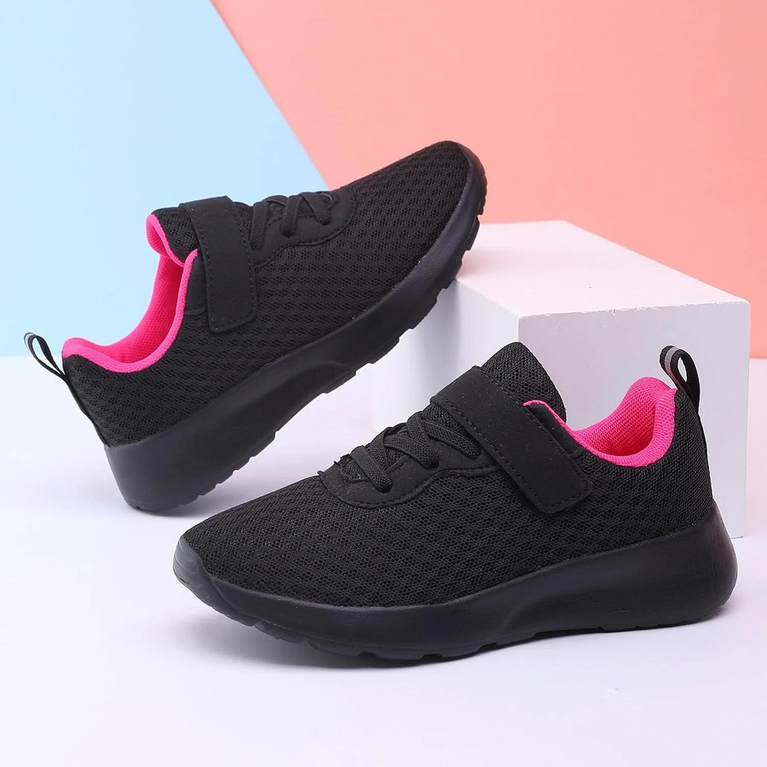 Детские дышащие кроссовки с сеткой без шнуровки, Hot Pink — фото 3
