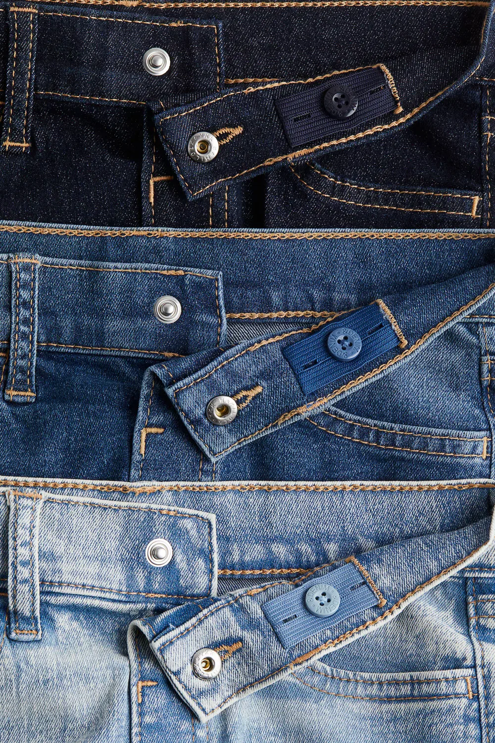 Комплект из 3 удобных эластичных джинсов зауженного кроя H&M, Denimblau/Helles Denimblau — фото 2