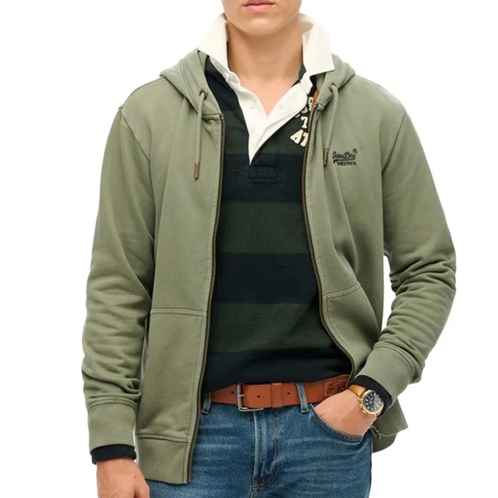 Мужское худи с капюшоном и молнией Essential Washed Ziphood Superdry, Khaki