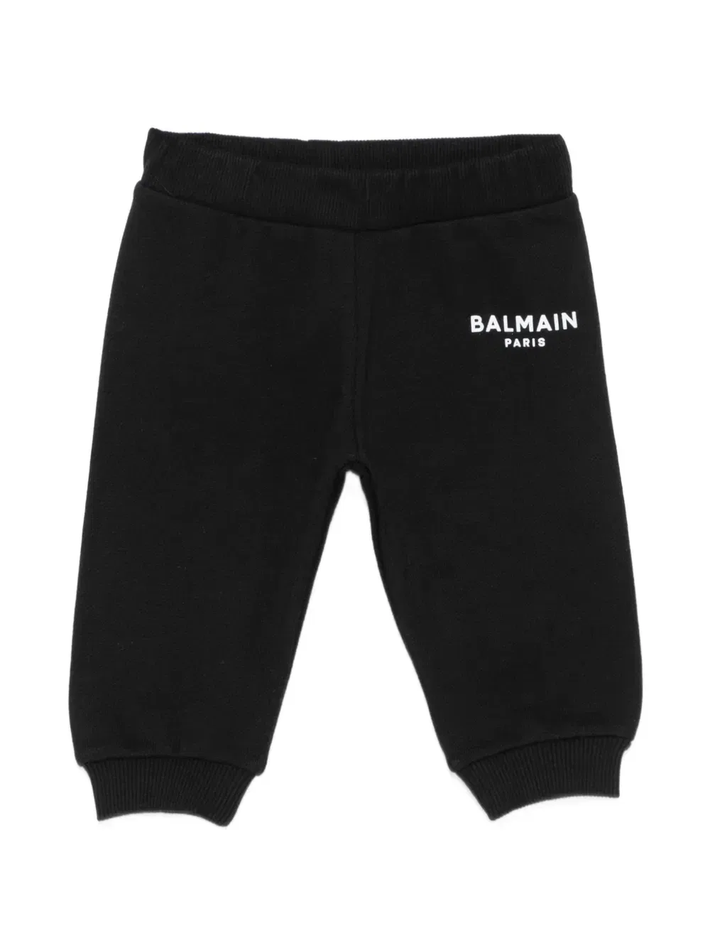 Хлопковые спортивные штаны с логотипом и ребристыми манжетами Balmain Kids, черный