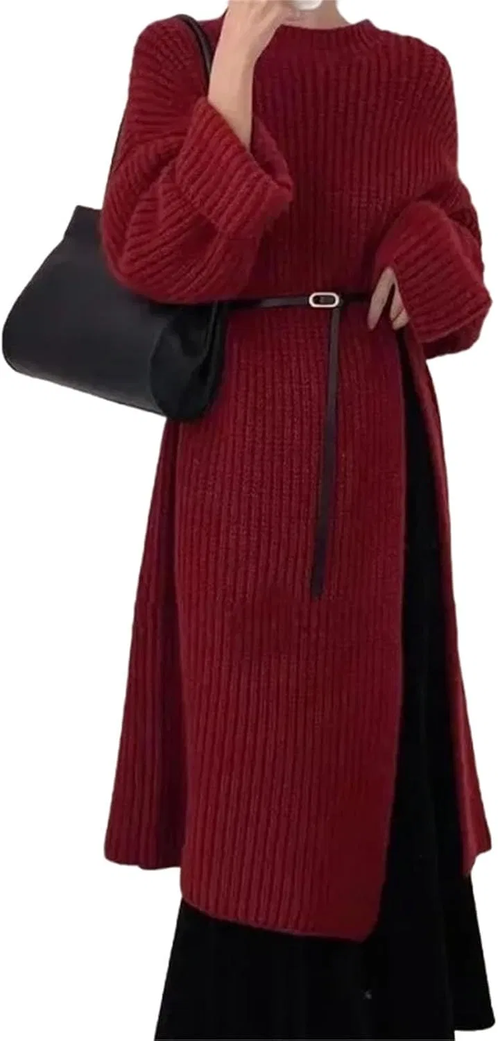 Женское платье миди вязаное утолщенное Pullover, Red