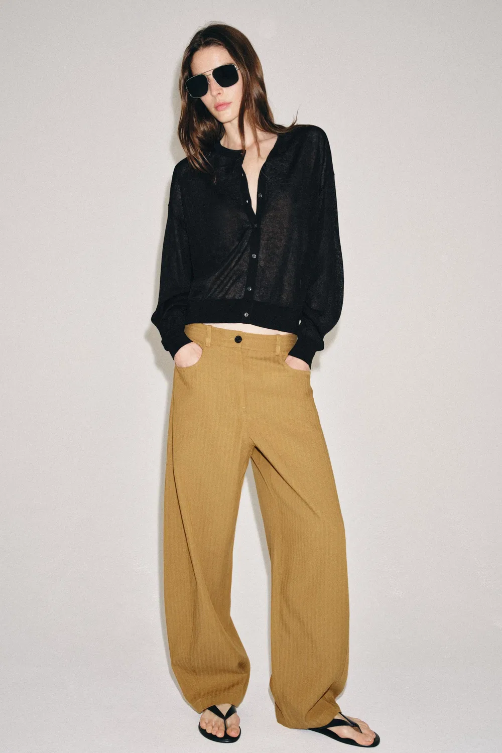 Зауженные брюки ZW COLLECTION в елочку ZARA, Mid-camel — фото 2