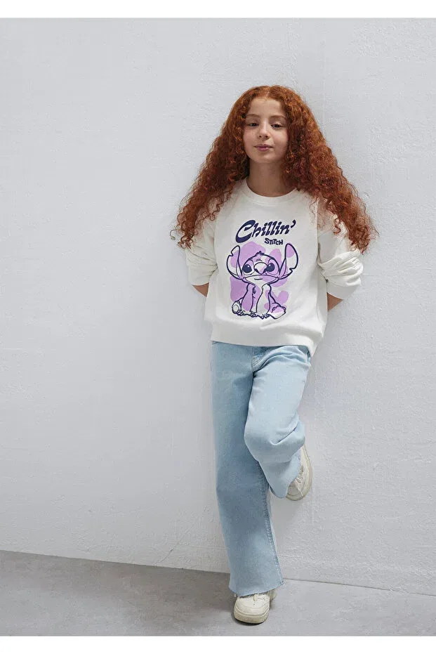 Детское худи для девочек с принтом Stitch Printed Mavi, Ecru — фото 2