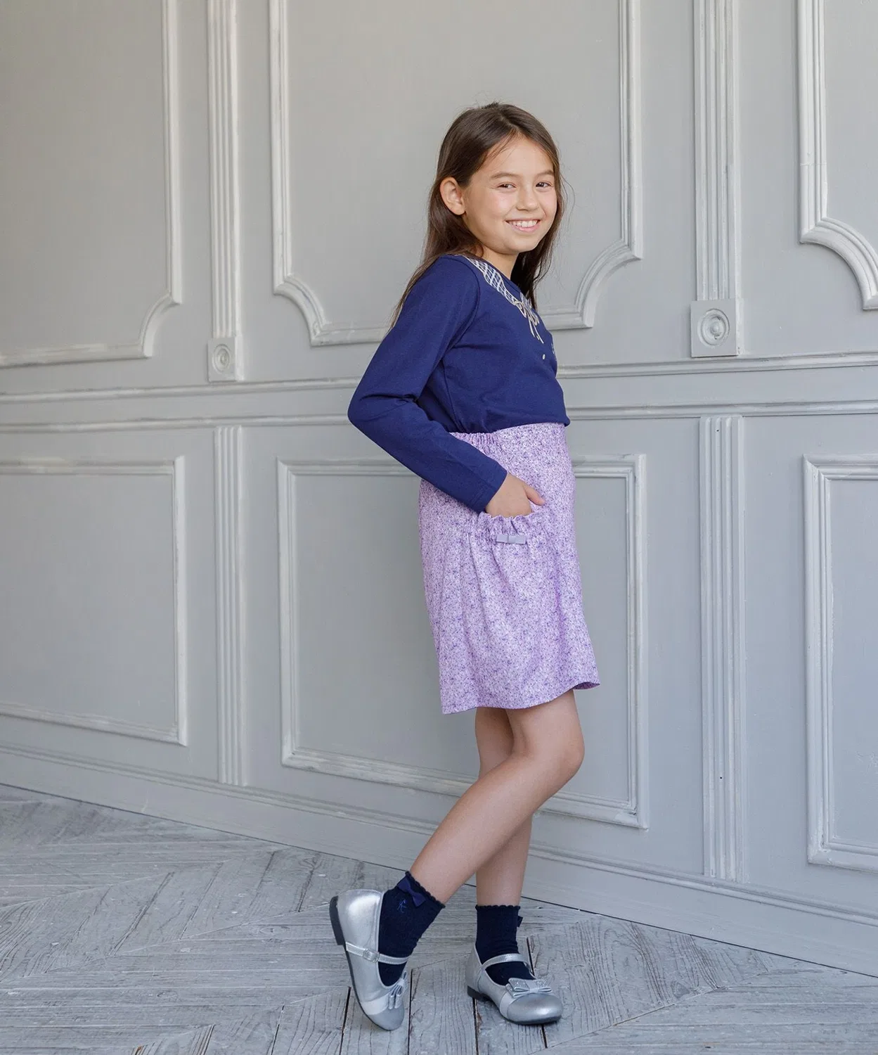 Детские шорты-юбка с принтом Tiny Rose Kumikyoku KIDS, Lilac — фото 3