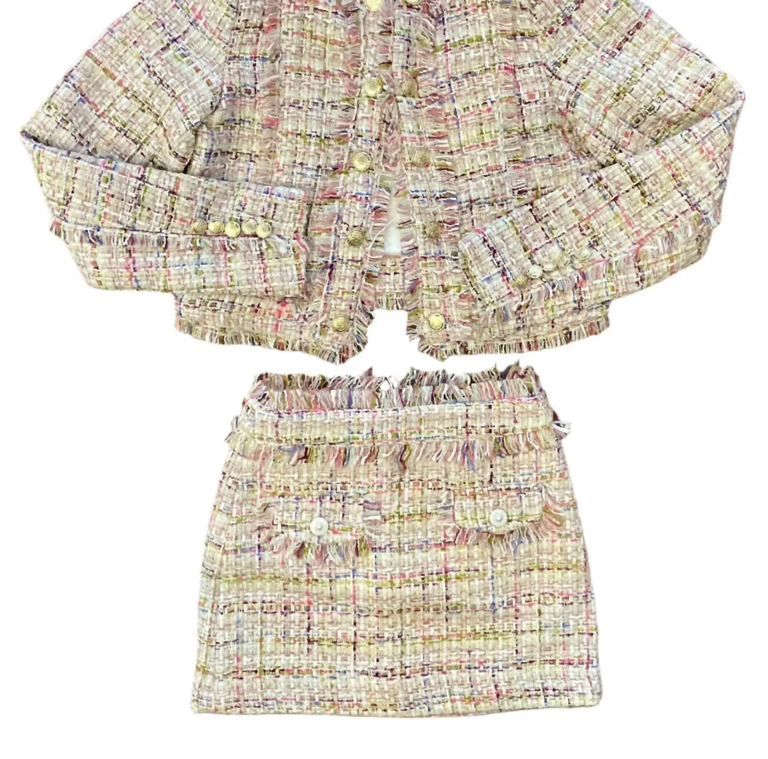 Детская юбка в клетку с бахромой по поясу Lurx Boucle KatieJnyc, Pink Multi — фото 2
