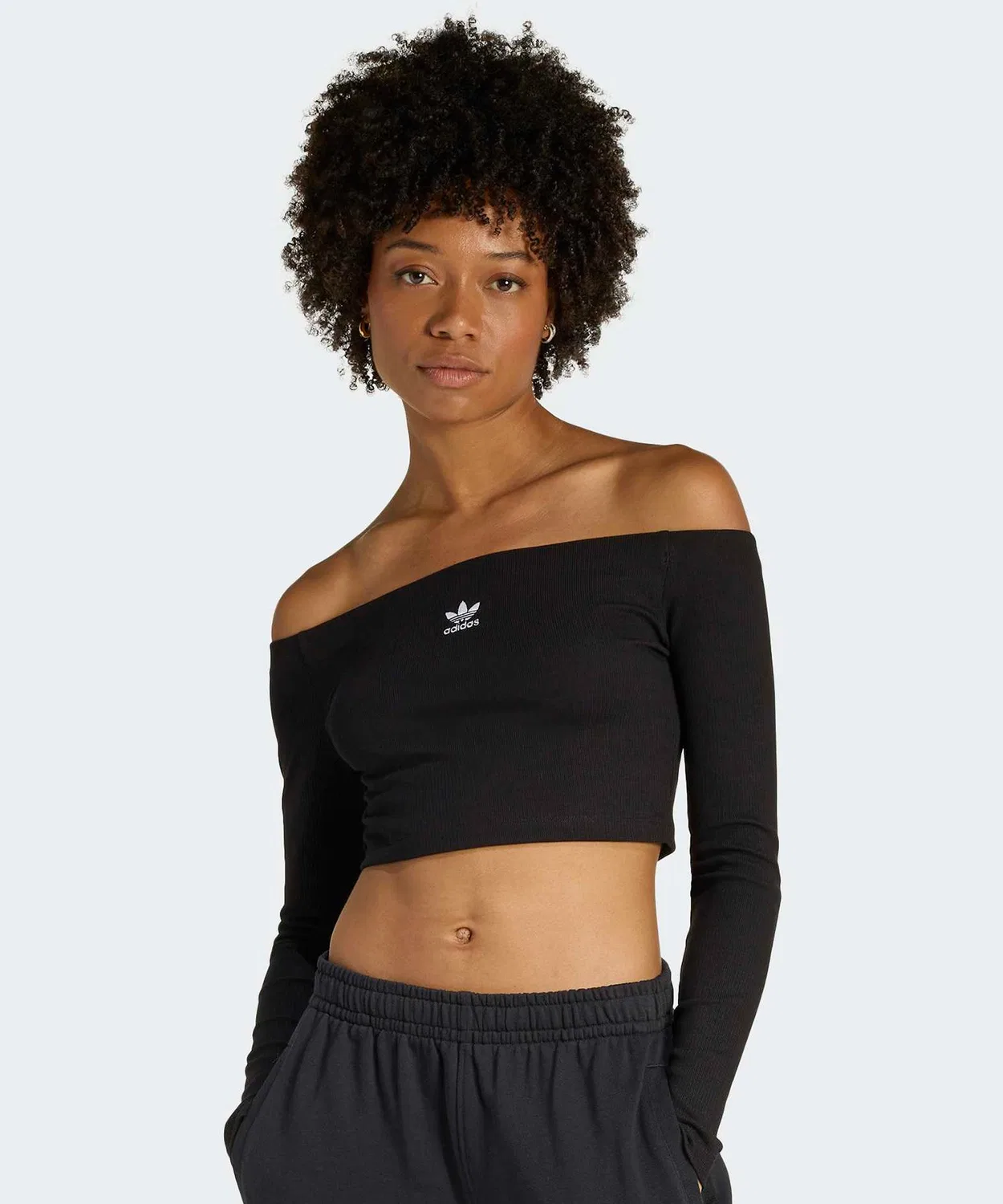 Женский лонгслив с открытыми плечами Adidas Originals Essentials Rib, Black