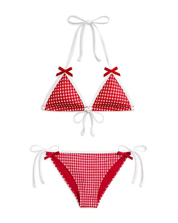 Детский купальник для девочек с принтом Big Kid KatieJ NYC, Red Gingham