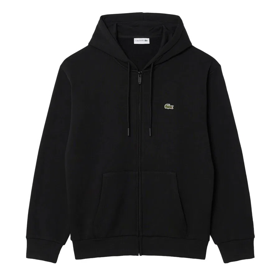 Худи на молнии Lacoste, с капюшоном, черный