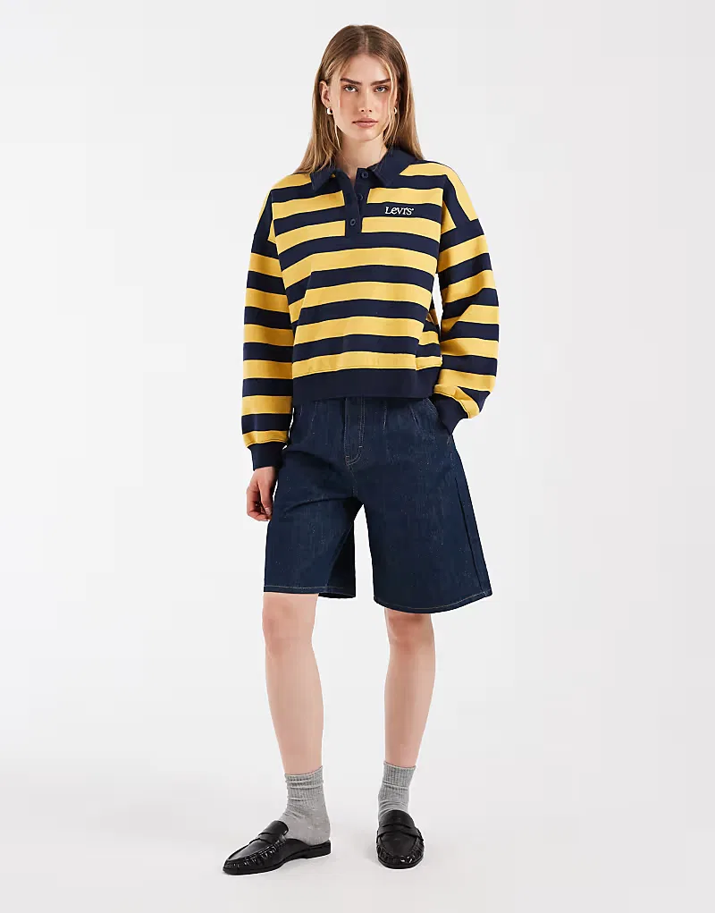 Поло-джемпер винтажное регби в полоску Levi's, желтый/синий — фото 3