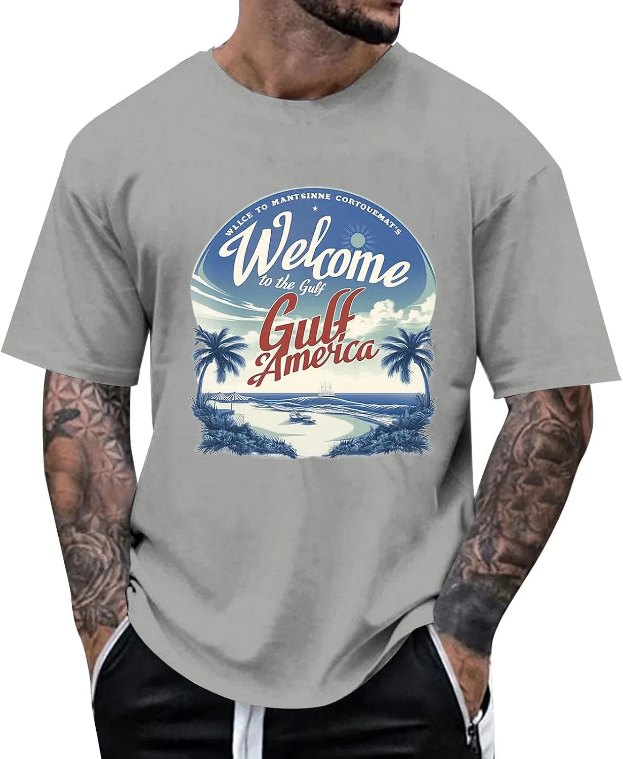 Мужская футболка с графическим принтом, Regular Fit, Generic, Grey — фото 2