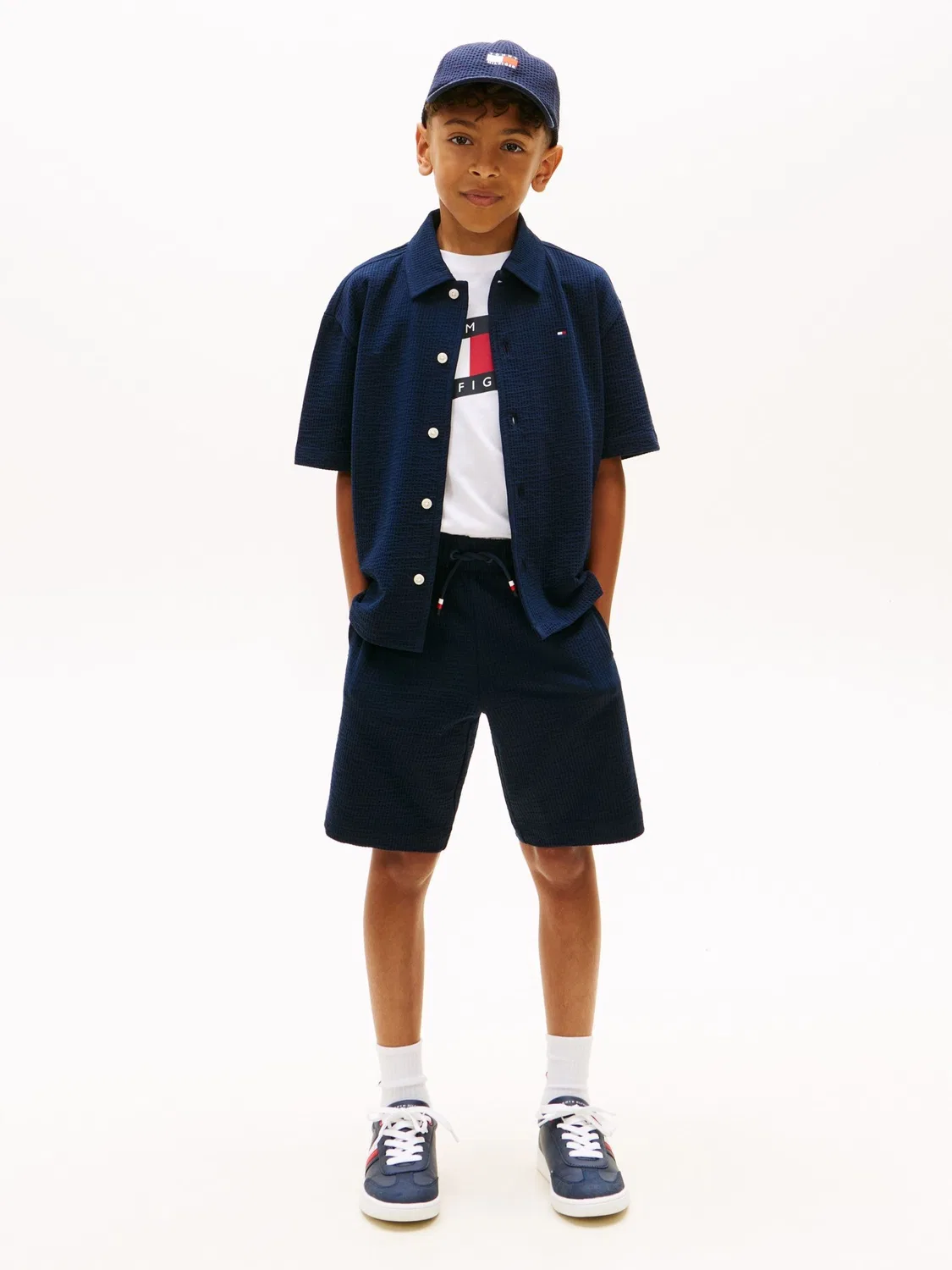 Шорты из жатой ткани, на завязках Tommy Hilfiger, синие — фото 2