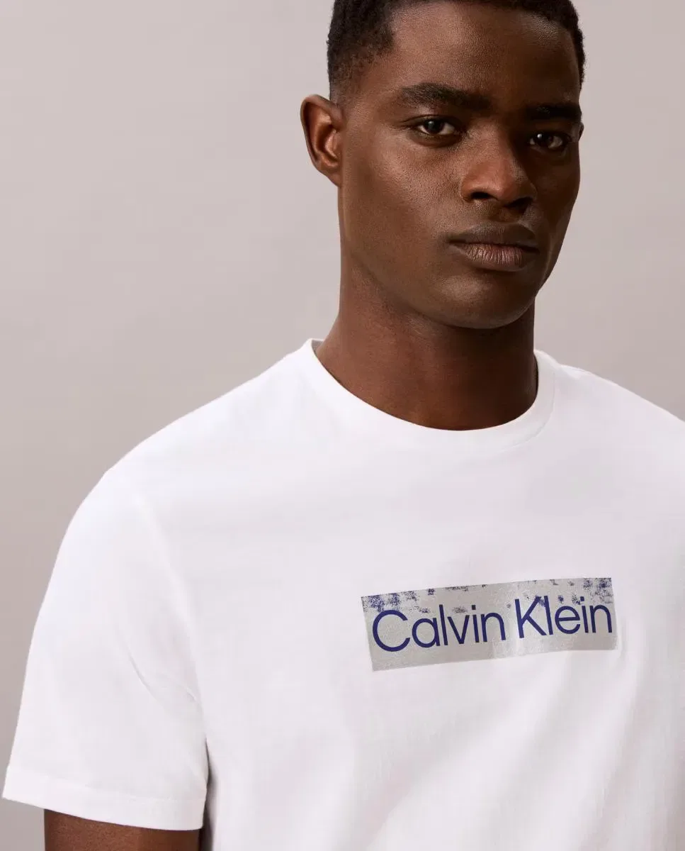Мужская футболка хлопковая с логотипом Calvin Klein, Белый — фото 4