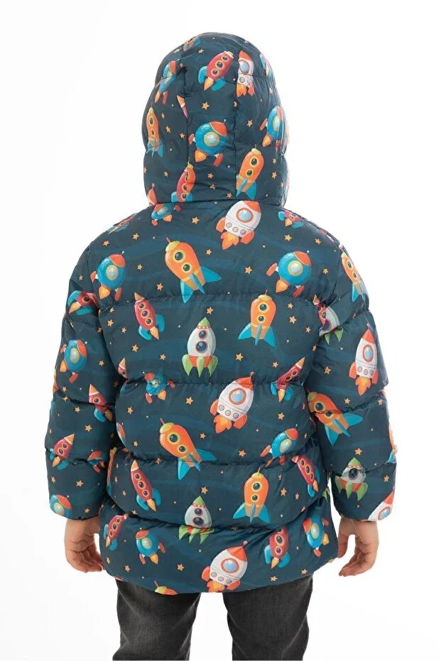 Детский зимнее пуховик для девочек с принтом Rocket Outriverkids, Navy Blue — фото 4