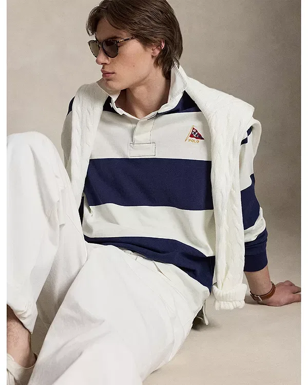 Мужская рубашка поло оверсайз с полоской Polo Ralph Lauren, Navy/White — фото 4