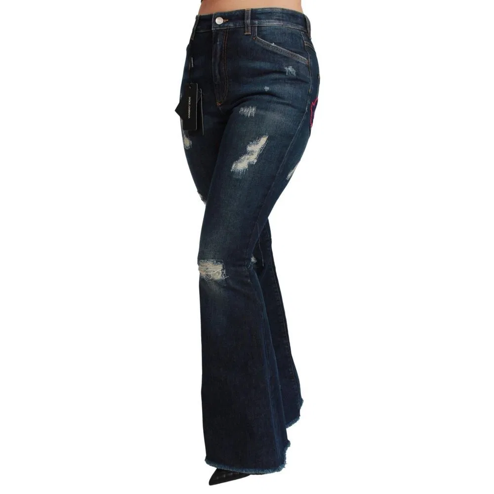 Женские джинсы-клеш с посадкой по фигуре Blue Cotton Flared Jeans Dolce & Gabbana, Blue — фото 3
