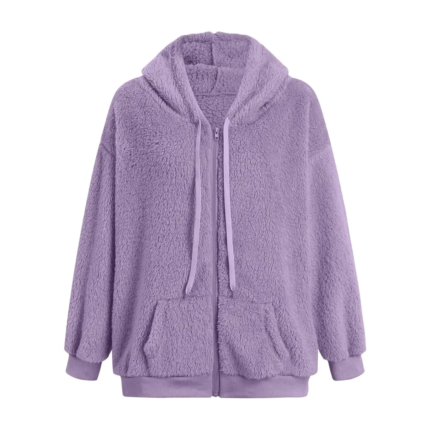 Женская куртка-худи с капюшоном и молнией, флисовая, Teddy, oversize, Lilla — фото 4