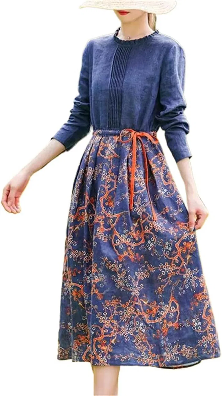 Женское платье миди с принтом A-line, Navy Blue