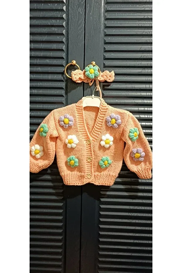 Детский кардиган для девочек с цветочным принтом Hand knitted floral baby cardigan El Örgüsü Cici Bebe, Puppy'S Paw
