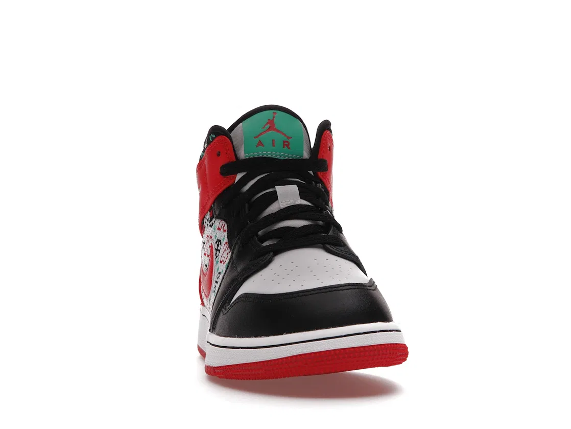 Детские кроссовки с праздничным дизайном Jordan 1 Mid SE Jordan, White/University Red/Black/Roma Green — фото 2