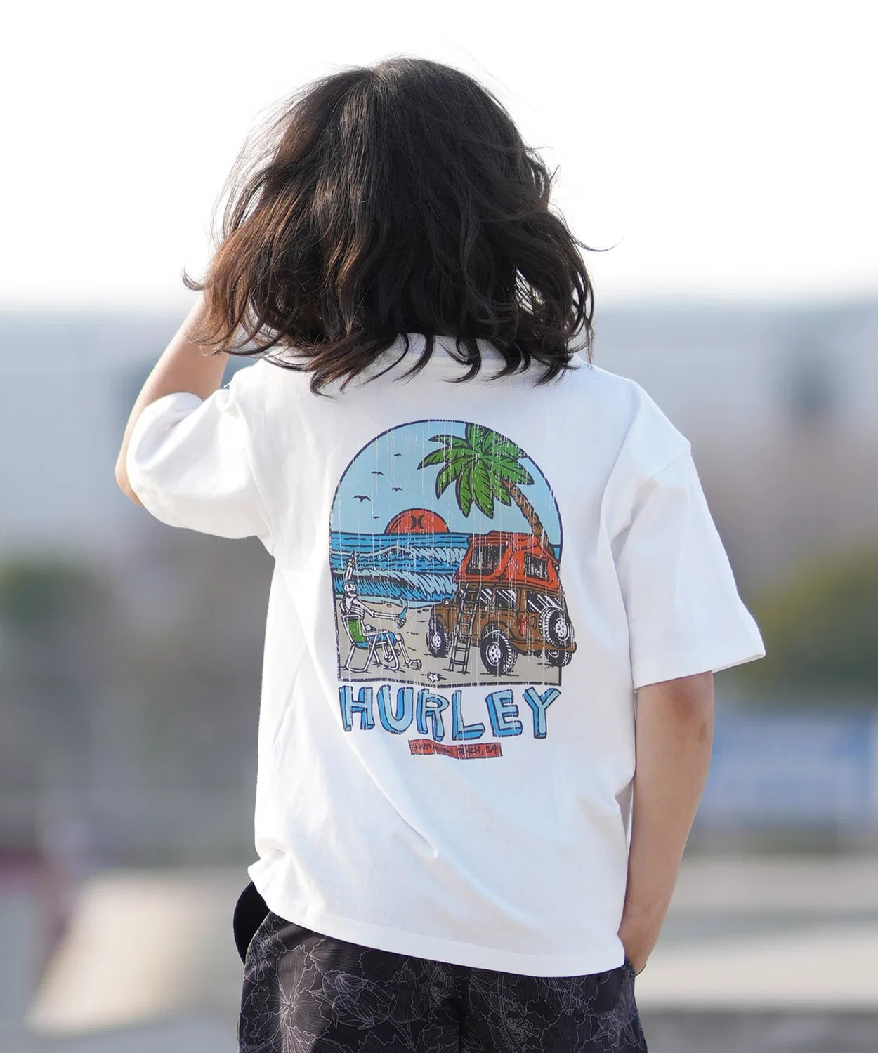 Детская футболка с принтом на спине оверсайз Hurley, Белая