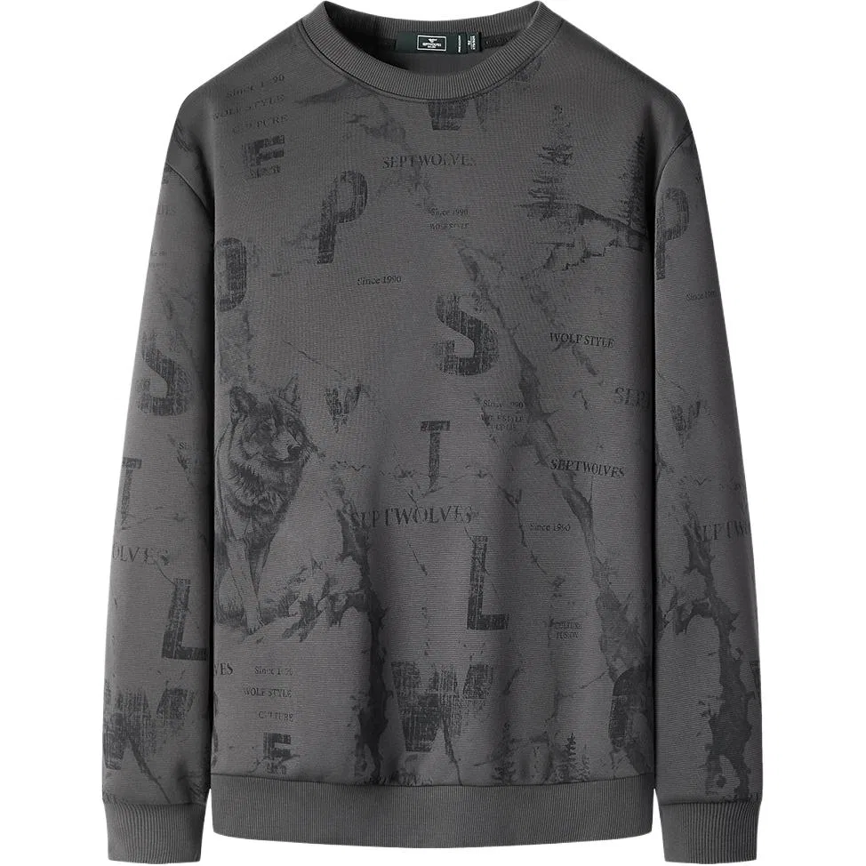 Детский свитшот с круглым вырезом, свободный крой, Black Gray, SEPTWOLVES