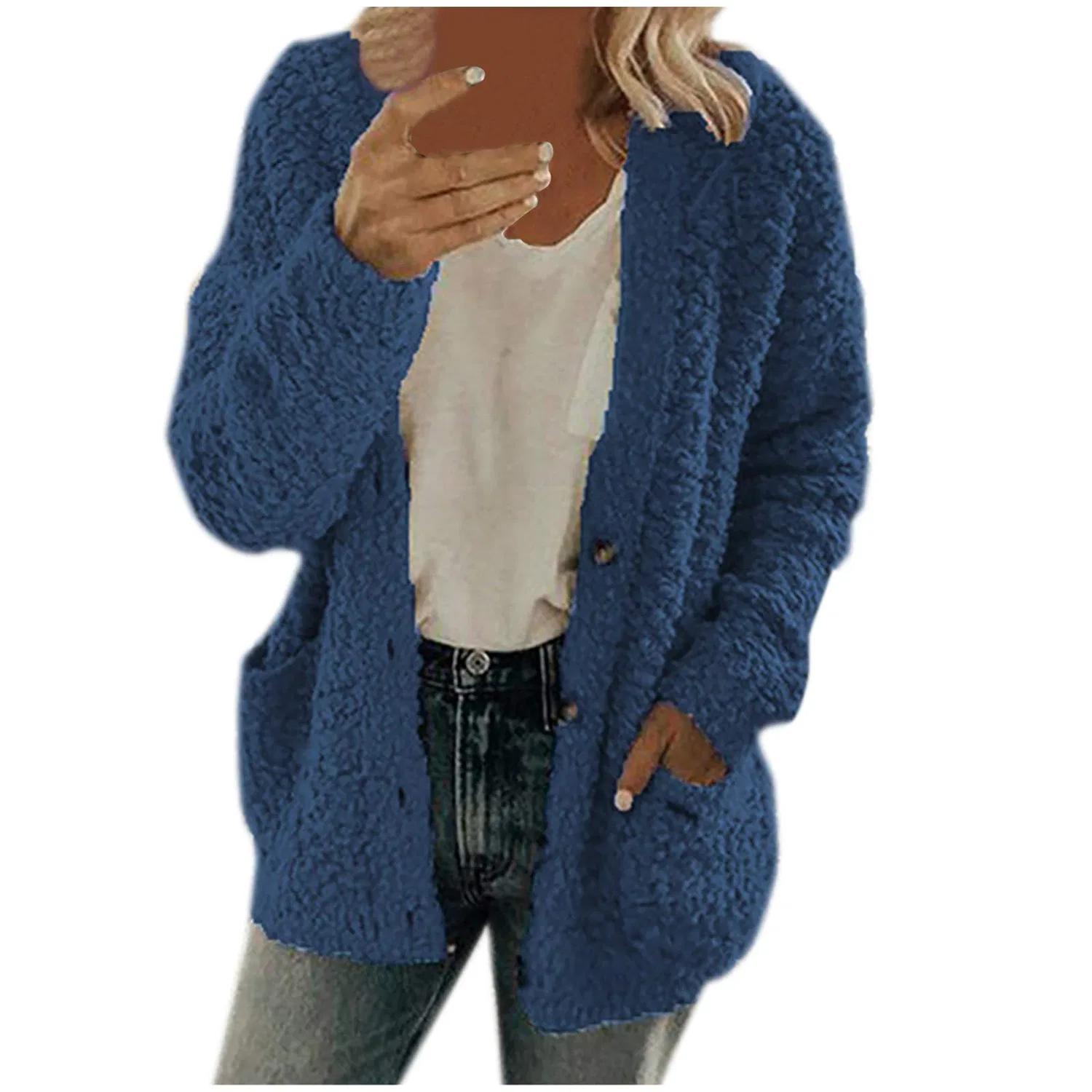 Женское пальто с карманами и пуговицами Cardigan, Dark Blue