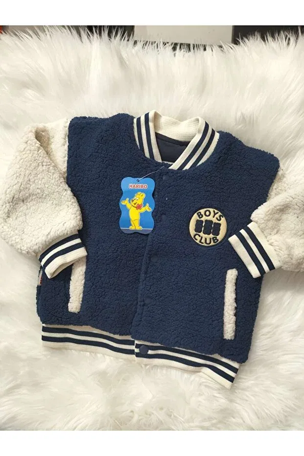 Детское зимнее пальто для девочек с принтом Haribo Bear Plush Backed College Jacket Mayakids, Navy Blue — фото 2