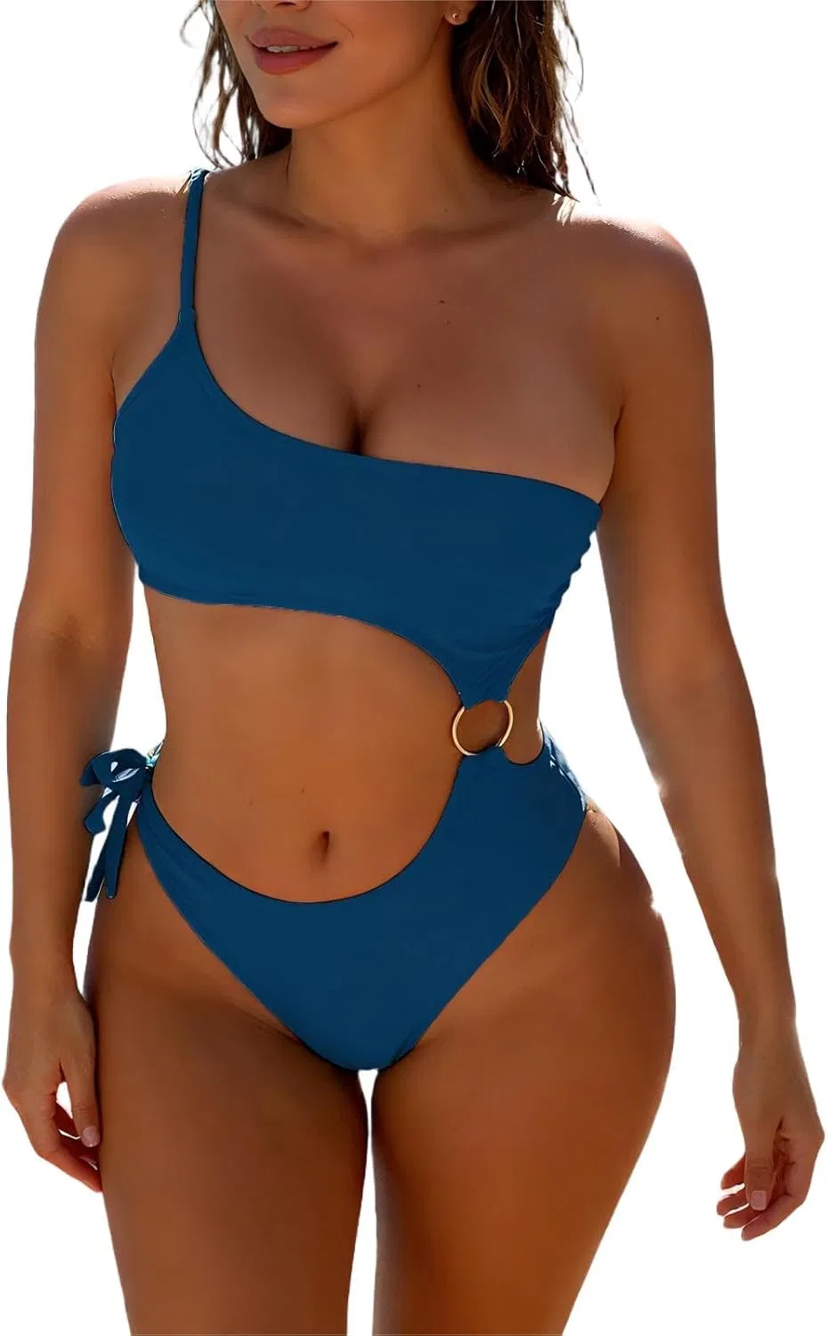 Женский монокини с вырезами и одним плечом, Blue