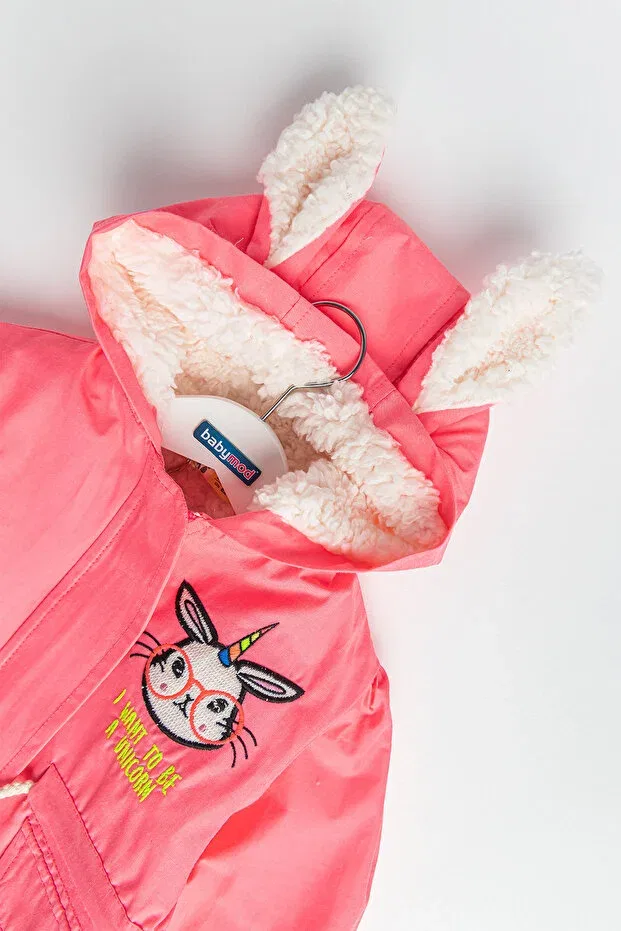 Детское зимнее пальто для девочек плюшевое с принтом Unicorn Embroidered Plush Neon Pink Babymod, Pink — фото 4