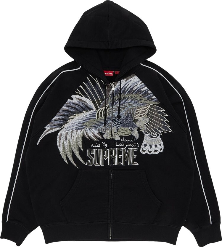 

Толстовка Supreme Falcon Raglan Zip Up Hooded Sweatshirt 'Black', черный